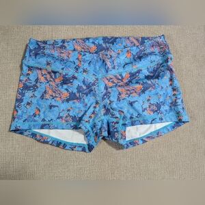 Blue and Orange Athletic Shorts with Dynamic Pattern